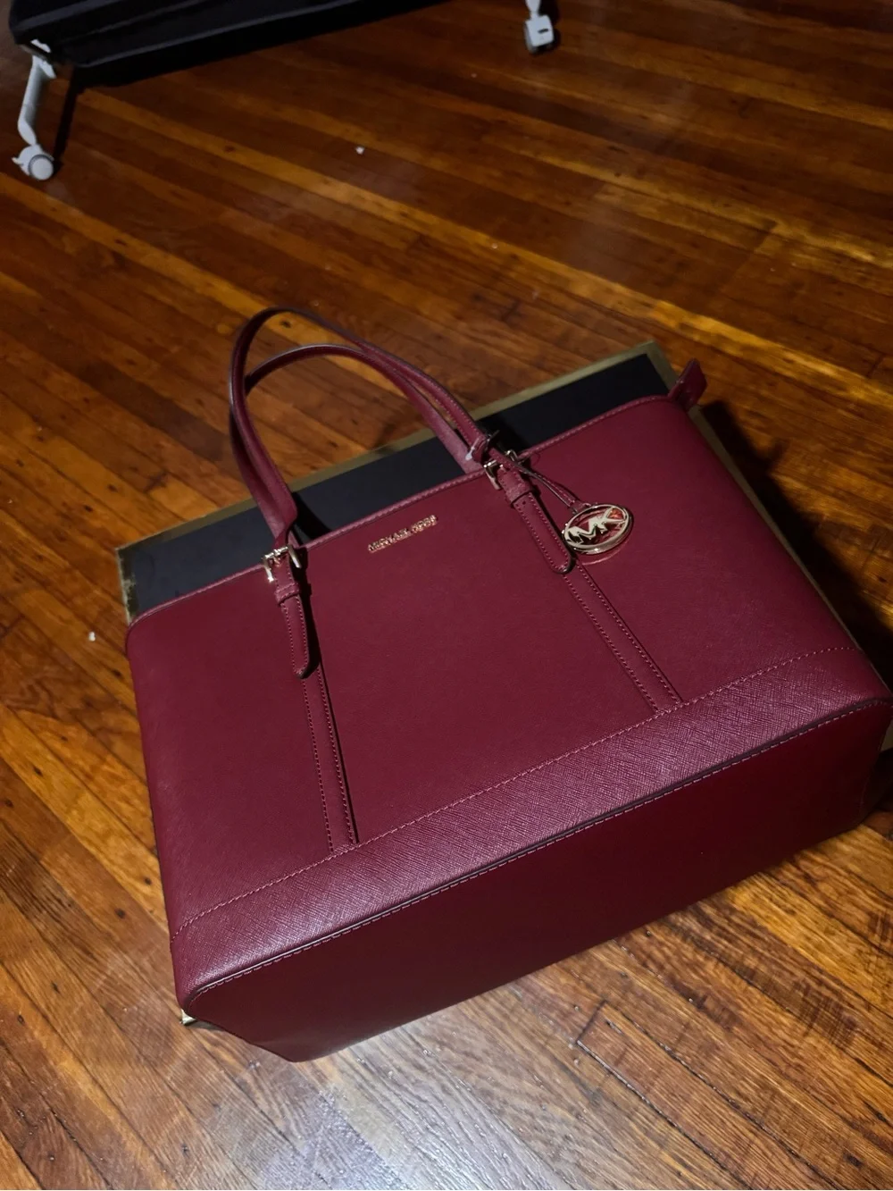 Michael Kors Burgundy Leather Tote with Dual Straps